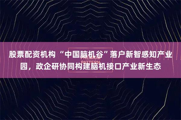 股票配资机构 “中国脑机谷”落户新智感知产业园，政企研协同构建脑机接口产业新生态